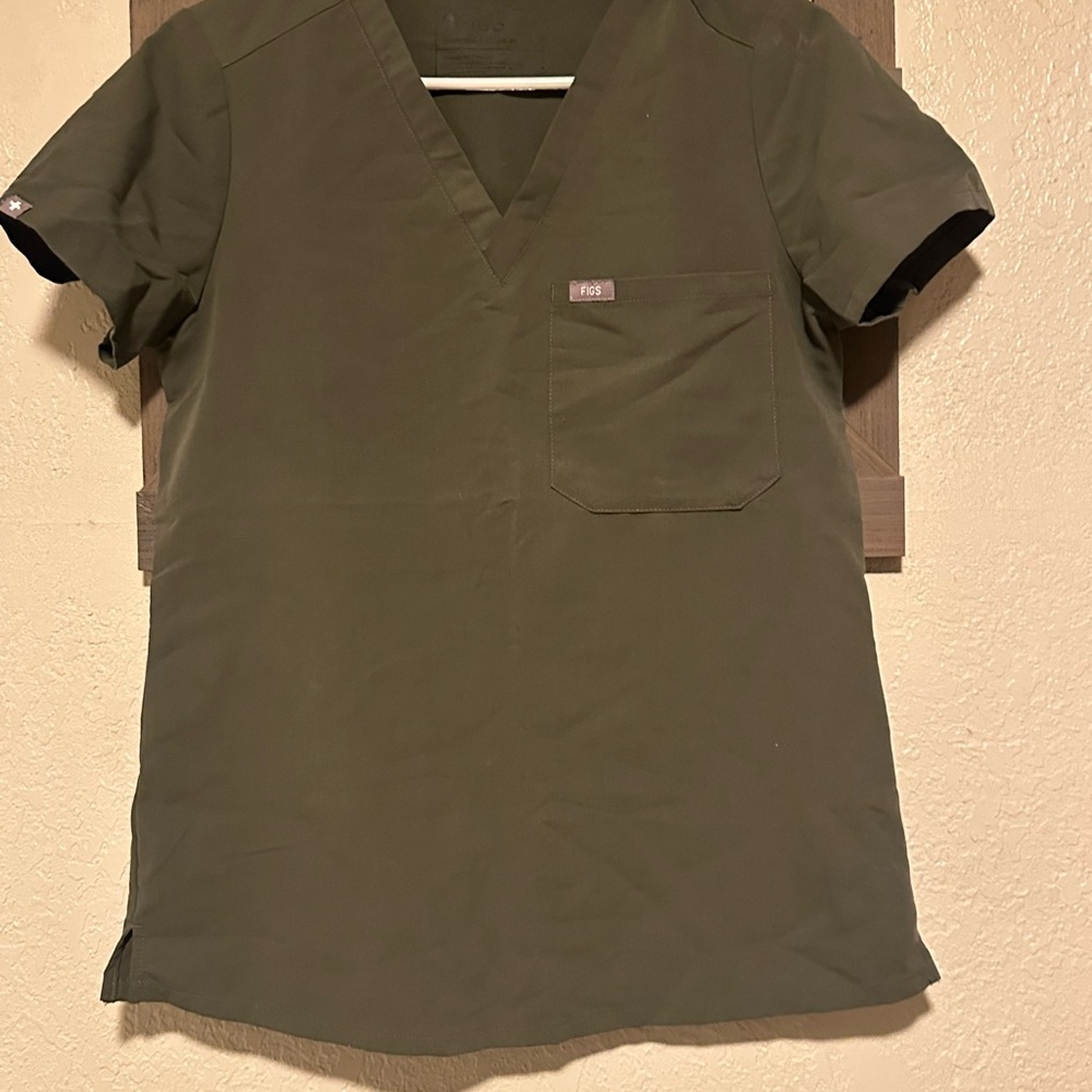 FIGS olive green scrub top and pants